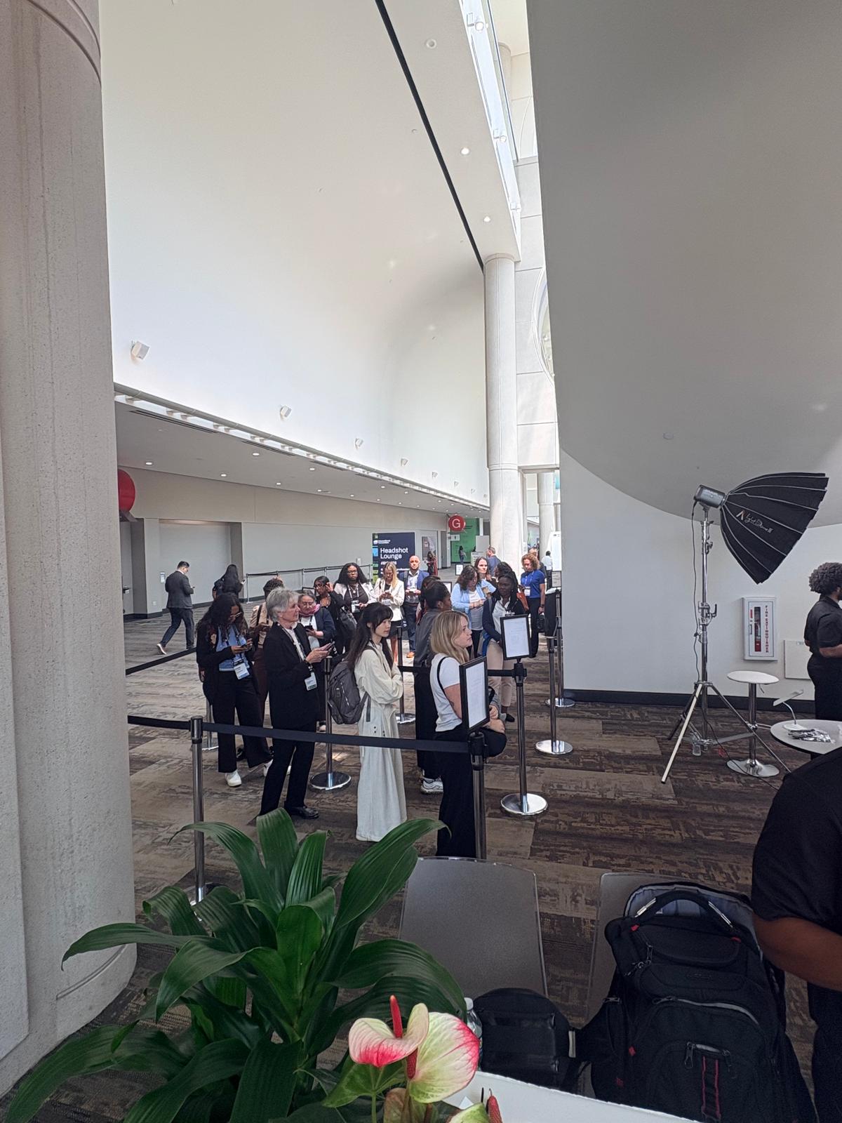 Attendees in line for the Headshot Lounge